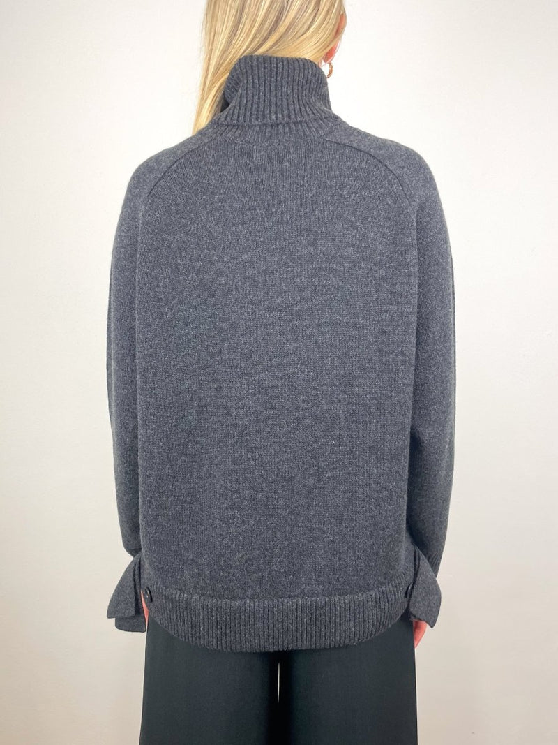 Cashmere Sweater T - Neck Oversized Pullover in Heather Grey - The Shoe Hive