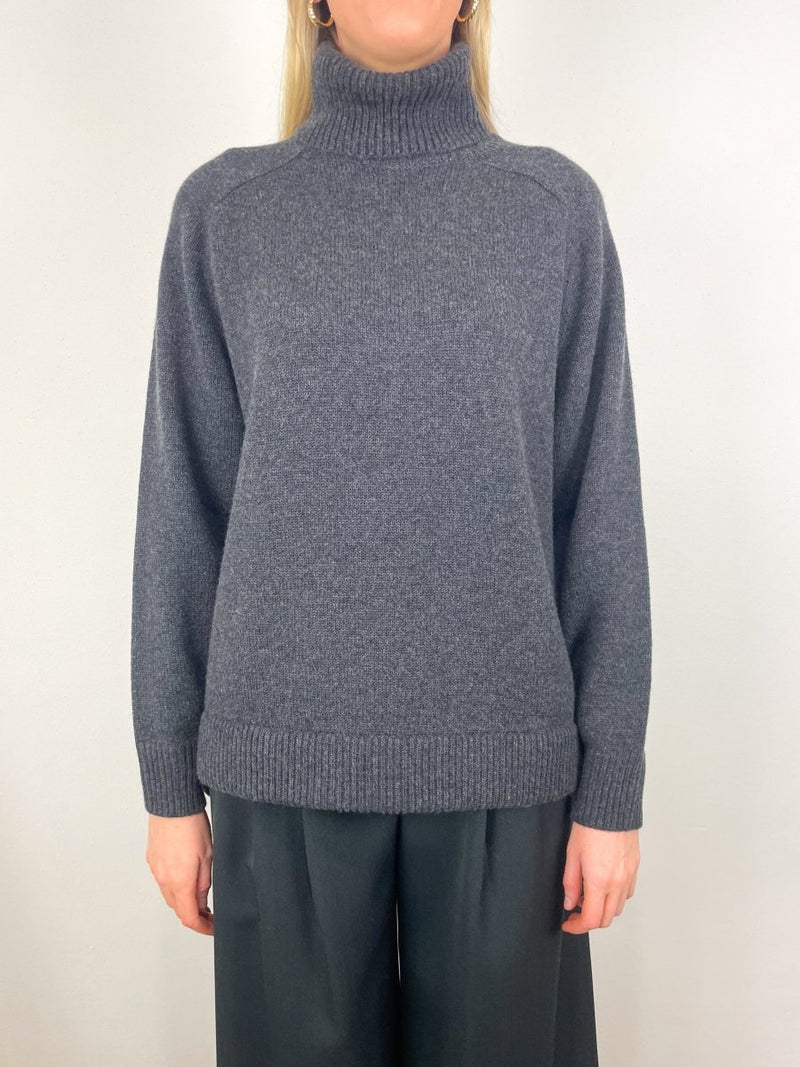 Cashmere Sweater T - Neck Oversized Pullover in Heather Grey - The Shoe Hive
