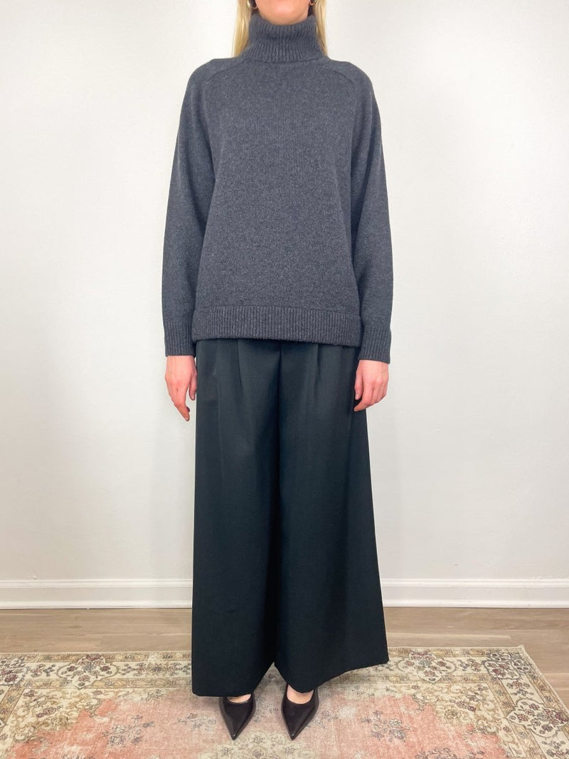 Cashmere Sweater T - Neck Oversized Pullover in Heather Grey - The Shoe Hive