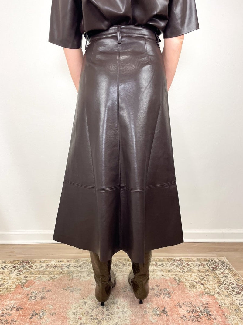 Cassia Leather Skirt in Dark Chocolate Brown - The Shoe Hive