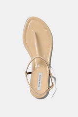 Cecilia T-Strap Sandal in Beige Patent - The Shoe Hive