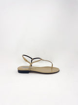 Cecilia T-Strap Sandal in Beige Patent - The Shoe Hive