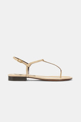 Cecilia T-Strap Sandal in Beige Patent - The Shoe Hive