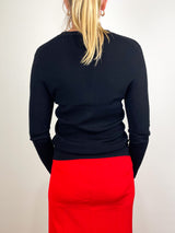 Feather Weight Ribbed V-Neck Slim Cardigan in Black