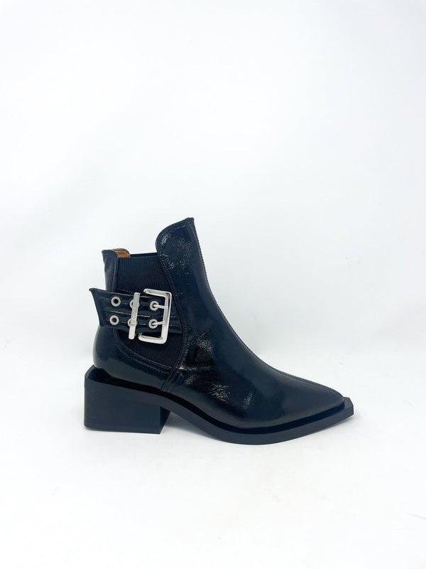 Chunky Buckle Chelsea Boot Naplack in Black - The Shoe Hive