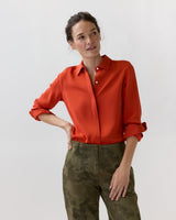 Classic Blouse in Vermillion Silk Crepe De Chine - The Shoe Hive