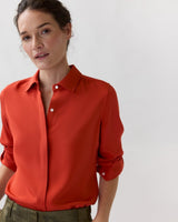 Classic Blouse in Vermillion Silk Crepe De Chine - The Shoe Hive