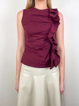 Clio Ruched Ruffle Top in Claret - The Shoe Hive