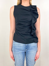Clio Ruched Ruffle Top in Noir - The Shoe Hive