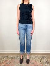 Clio Ruched Ruffle Top in Noir - The Shoe Hive