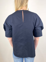 Compact Eco Poplin Reverse Sleeve Top in Navy - The Shoe Hive