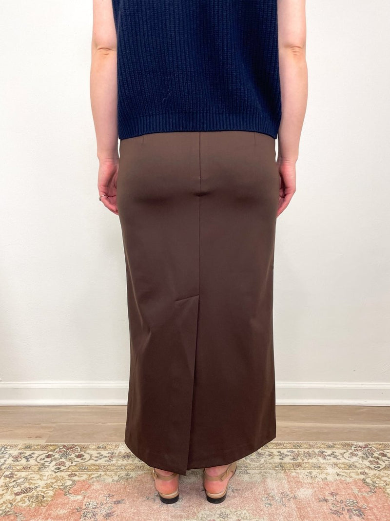 Compact Ultra Stretch Knit Pencil Skirt in Brown - The Shoe Hive