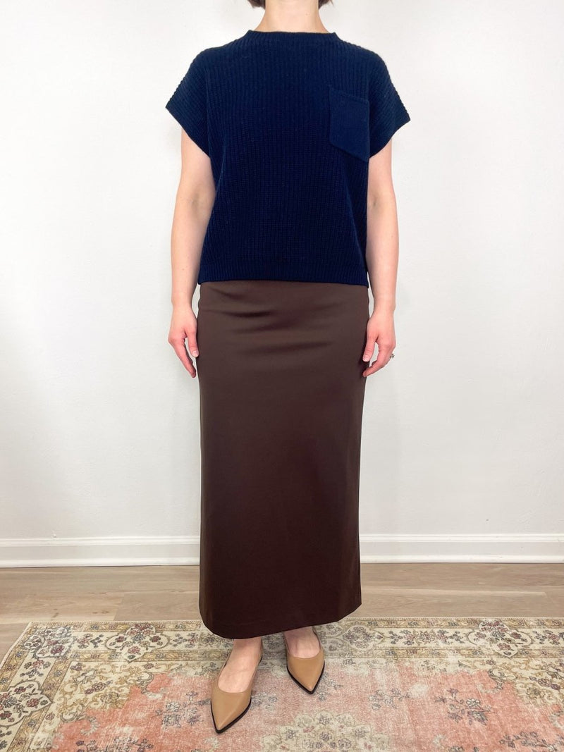 Compact Ultra Stretch Knit Pencil Skirt in Brown - The Shoe Hive