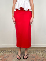 Compact Ultra Stretch Knit Pencil Skirt in Red - The Shoe Hive