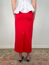 Compact Ultra Stretch Knit Pencil Skirt in Red - The Shoe Hive