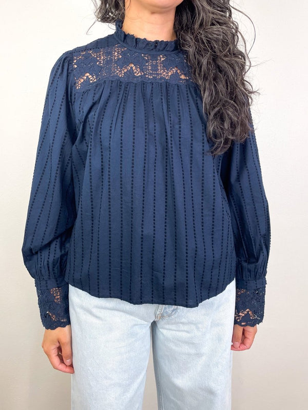 Cornelia Long Sleeve Blouse in Midnight - The Shoe Hive