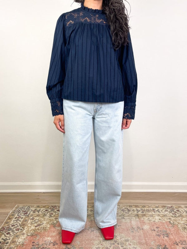Cornelia Long Sleeve Blouse in Midnight - The Shoe Hive