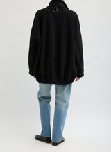 Cozy Fleece Cubic Zipup Bomber in Black - The Shoe Hive