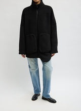 Cozy Fleece Cubic Zipup Bomber in Black - The Shoe Hive