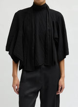 Creased Acetate Drape Cape Tie Top in Black - The Shoe Hive