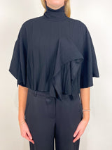 Creased Acetate Drape Cape Tie Top in Black - The Shoe Hive