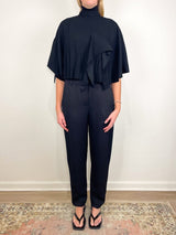 Creased Acetate Drape Cape Tie Top in Black - The Shoe Hive