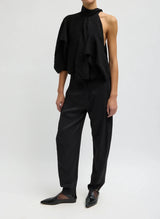 Creased Acetate Drape Cape Tie Top in Black - The Shoe Hive