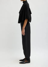 Creased Acetate Drape Cape Tie Top in Black - The Shoe Hive