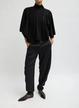 Creased Acetate Drape Cape Tie Top in Black - The Shoe Hive