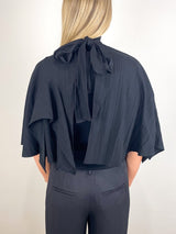 Creased Acetate Drape Cape Tie Top in Black - The Shoe Hive