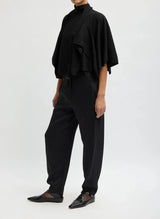 Creased Acetate Drape Cape Tie Top in Black - The Shoe Hive