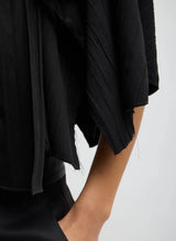 Creased Acetate Drape Cape Tie Top in Black - The Shoe Hive
