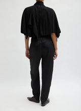 Creased Acetate Drape Cape Tie Top in Black - The Shoe Hive