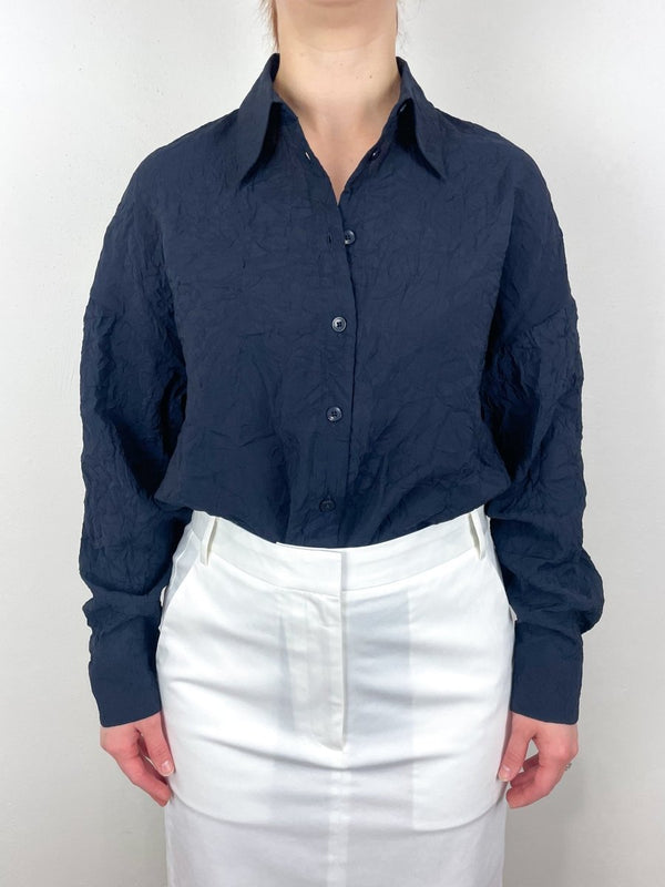 Crinkle Shirting Oversized Shirt in Midnight Navy - The Shoe Hive