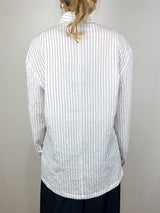 Crinkle Stripe Summer Suiting Shawl Collar Jacket in Ivory Multi - The Shoe Hive