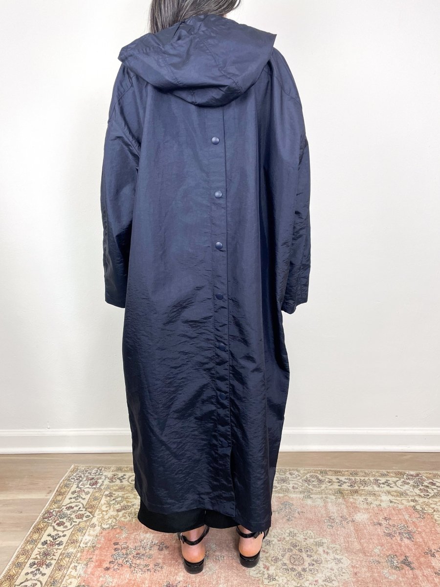 Crispy Nylon Hooded Coat in Navy exclusive at The Shoe Hive