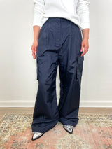 Crispy Nylon Stella Pleated Cargo Pant in Navy - The Shoe Hive