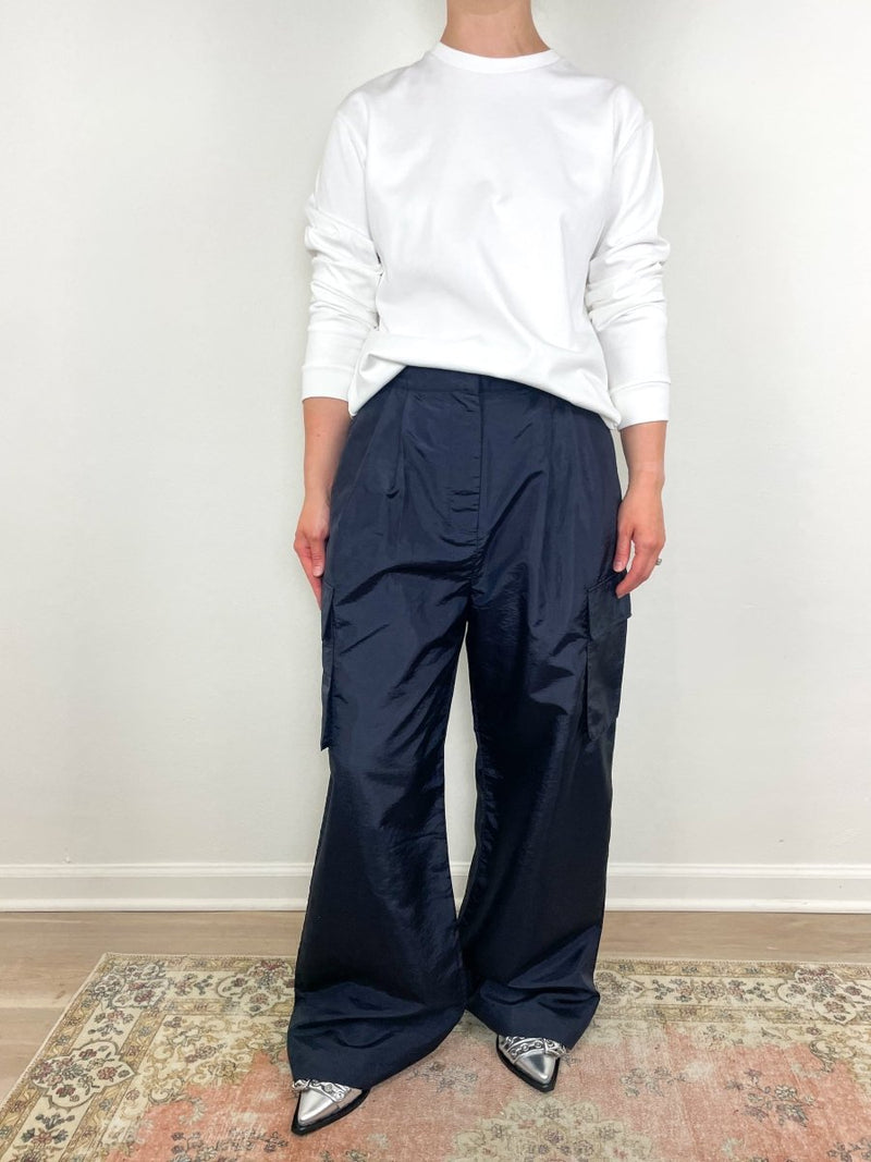 Crispy Nylon Stella Pleated Cargo Pant in Navy - The Shoe Hive