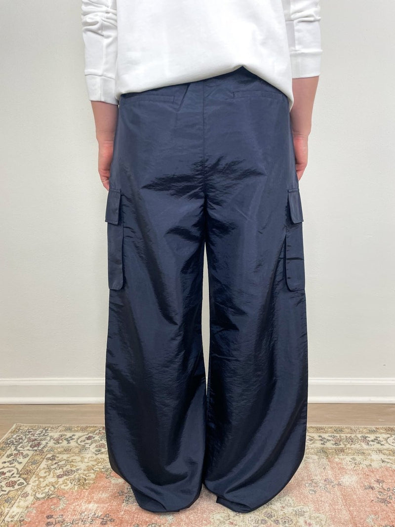 Crispy Nylon Stella Pleated Cargo Pant in Navy - The Shoe Hive