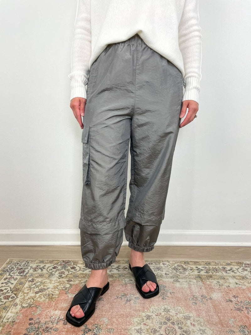 Crispy Nylon Wilt Pull On Jogger in Grey(Long) - The Shoe Hive