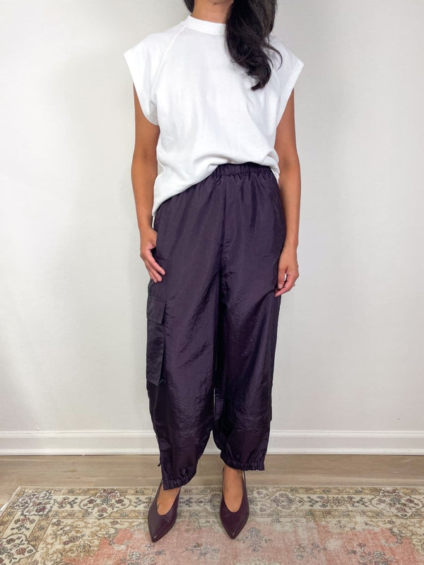Crispy Nylon Wilt Pull On Jogger LONG in Eggplant - The Shoe Hive