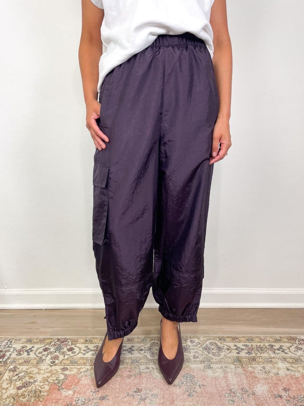 Crispy Nylon Wilt Pull On Jogger LONG in Eggplant - The Shoe Hive