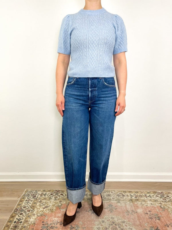 Cropped Cable Sweater in Glacier - The Shoe Hive