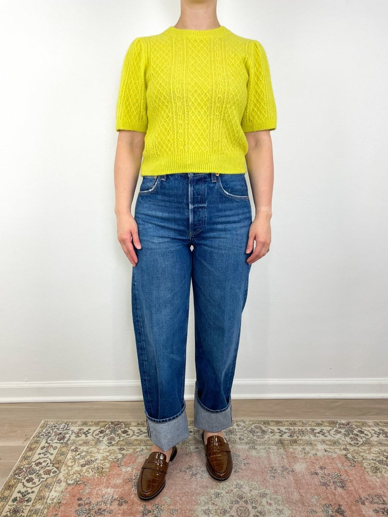 Cropped Cable Sweater in Lemongrass - The Shoe Hive