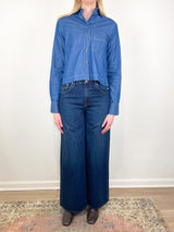 Cropped Classic Shirt in Dark Blue - The Shoe Hive