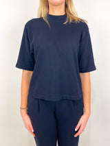 Cropped Mock Neck Tee in Midnight - The Shoe Hive