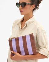 Flat Clutch w/ Tabs in Jacaranda/Hazelnut Canvas Stripe