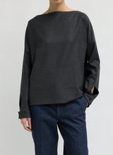 Cozy Flannel Boatneck Dolman Sleeve Top in Dark Heather Grey