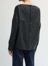 Cozy Flannel Boatneck Dolman Sleeve Top in Dark Heather Grey