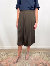 Nylon Pleating Sunray Pullon Skirt in Brown